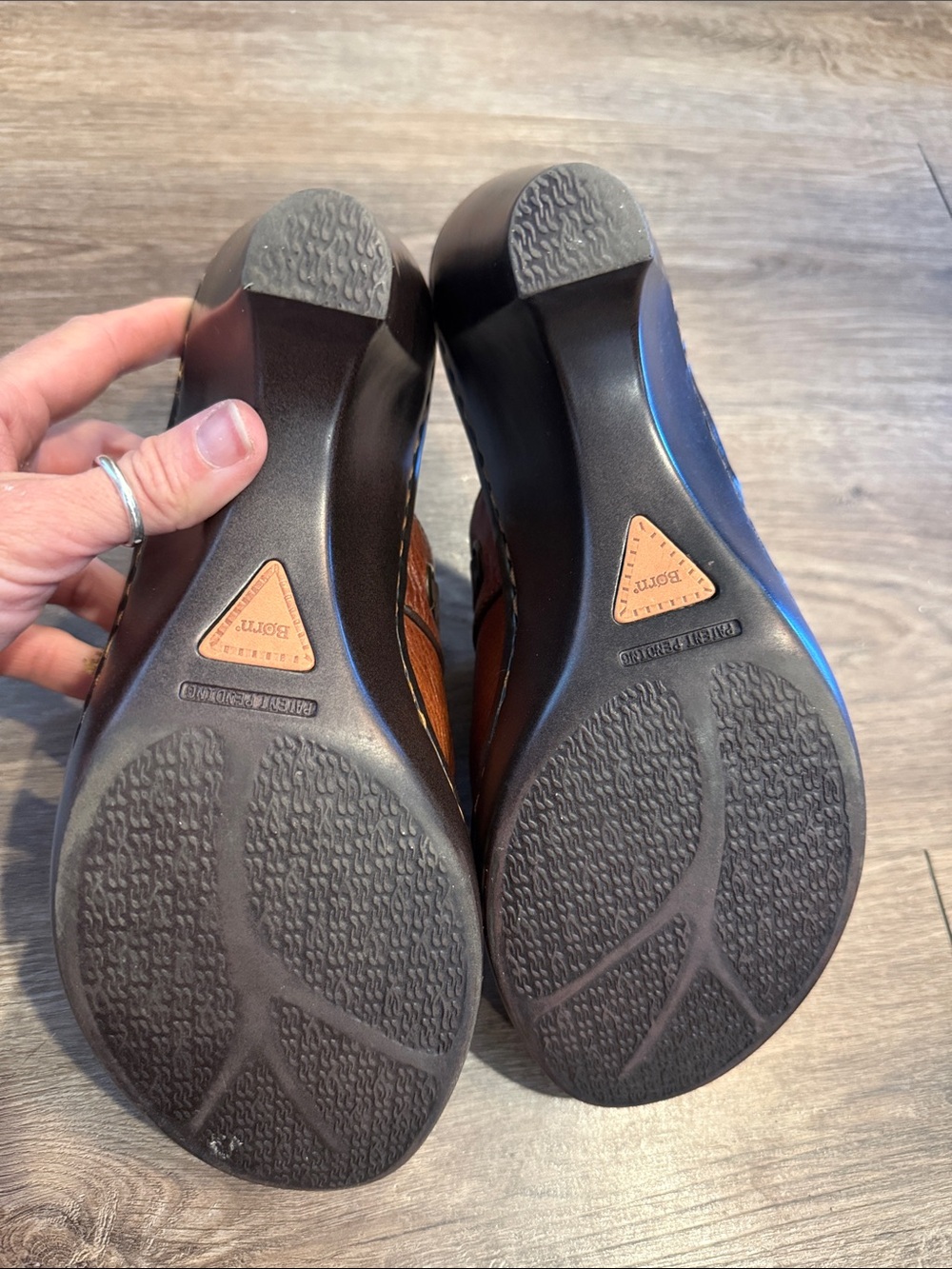 BORN Brown Leather Wedge Clogs 9 - Picture 6 of 7